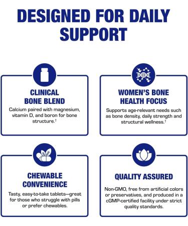 Chewable Calcium Supplement for Women - Clinical Bone Supplement with Chewable Calcium with Vitamin D Magnesium and Boron Complex for Bone Health & Strength Support - Made in The USA - 30 Servings - Buy Online on GoSupps.com