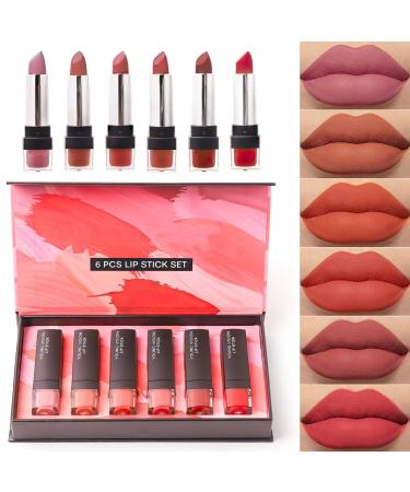 MIELIKKI 6 Colors Velvet Mate Lipstick Set  Soft Nude Lip Sticks  Long Lasting & Waterproof Lip Makeup  Highly Pigmented  Non-Stick Cup  Beauty Cosmetics Gift Set  Mothers Day  02 02
