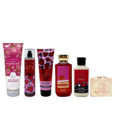 Bath & Body Works Strawberry Pound Cake Deluxe Set - Moisturizing Body Wash - Fragrance Mist - Body Cream - Shower Gel and Body Lotion - with a Himalayan Salts Springs Bar Soap - Full Size