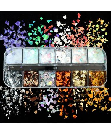 Gzmayuen holographic nail sequins 12 grid film Mermaid Helle and colorful gradient ultra thin color blade for female girls art decoration 001
