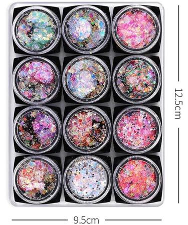 12 Colors Sparkly Chrome Powder Chunky Flakes Nail Art Sequins Manicure Decoration Nail Powder Flakes - Buy Online on GoSupps.com