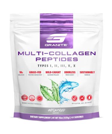 Granite Supplements Collagen Peptides Powder - Hair Skin and Nails Vitamins with Type I II III V X Hydrolyzed Collagen Peptides for Nail Growth Bone Mobility & Joint Support (16oz)