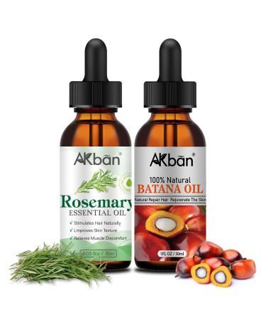Rosemary Oil & Raw Batana Oil for Hair Growth Organic Promotes Hair Thickness Pure and Natural Hair Oil for Hair and Scalp 1 fl oz + 1fl oz