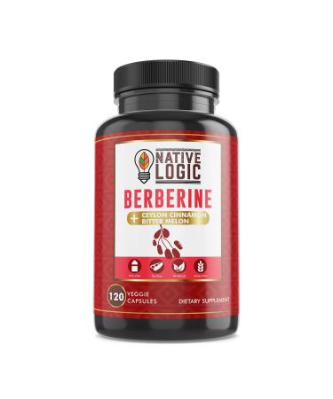Native Logic Berberine HCL 1200mg with Ceylon Cinnamon Bitter Melon and Green Tea Extract | Supports Cardiovascular and GI Health with Immune System Support  120 Capsules