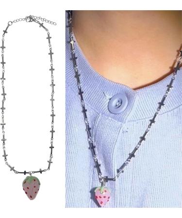 Oralgo's Adjustable Strawberry Cross Choker Chain - Allergy-Free Jewelry for Women & Girls | Stylish Glaze & Alloy Design - Buy Online on GoSupps.com