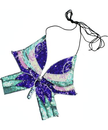 Women's Large Purple Butterfly Sequin Embroidered Crop Tank Top for Belly Dance - Buy Online on GoSupps.com