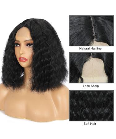 CLIONE Deep Wave Bob Lace Wig 12 - Short Synthetic Wigs for Black Women - Natural Black Color - Curly Bob Lace Front Wig - Buy Online on GoSupps.com