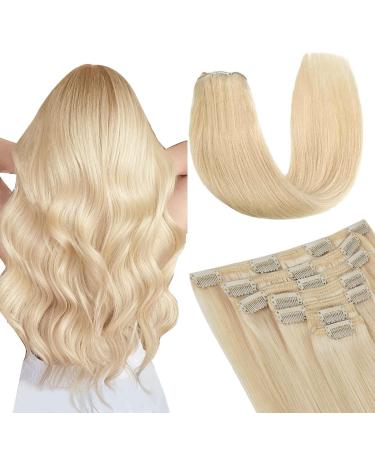 Vlasy Clip in Hair Extensions Human Hair Seamless Hair Extensions Clip in Real Human Hair 7 Pieces Straight Light Blonde Natural Thick Weft Human Hair Clip in Extensions for Women 60A# 14 Inch(70 g) 14 Inch (70 g) 60A# Light Blonde