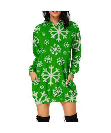 Hanxiulin Women Christmas Rock Bag Mini Pullover Hoodover Mini Pullo Pulli Dress Oversics Long sleeve hooded hoodies for Christmas dresses E-green L