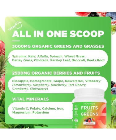 selfevolve Fruits and Greens Organic Probiotic Powder: 30 Servings for Men & Women. Vegan with 10 Billion CFUs Spirulina Kale Spinach Chlorella Elderberry Digestive Enzymes - Probiotics - Buy Online on GoSupps.com