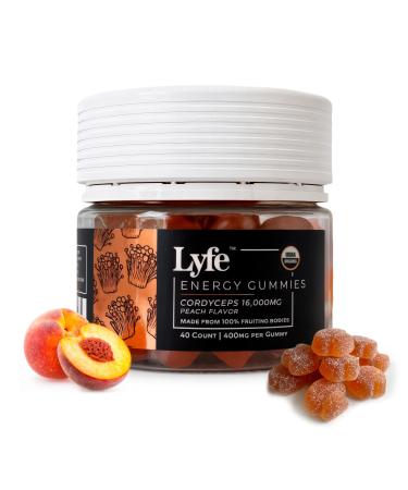 LYFE Functional Mushroom Gummies Peach Flavor (40 Count) Organic Mushroom Supplement for Natural Energy Endurance & Focus Vegan Gluten-Free Plant-Based Daily Chews for Vitality & Immune Support