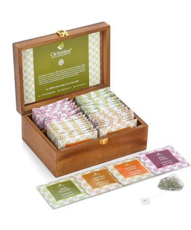 Octavius Assorted Tea Sampler Gift Set | (4 Flavors 40 Pyramid Tea Bags) | Tulsi/Turmeric/Rose Glow/Kashmiri Kahwa | Tea Gift Set | Pack of 1 Wellness Teas - 40 Pyramid Tea Bags