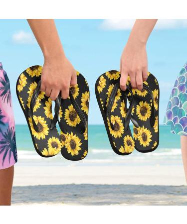 Mnsruu Sunflower Pattern Yellow Flip Flops - Art Footwear for Home Hotel Spa & Travel - Unisex Style - Buy Online on GoSupps.com