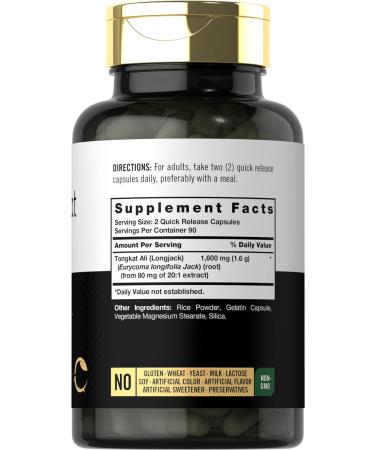 Carlyle Tongkat Ali 180 Quick Release Capsules | 1600mg Non-GMO Gluten Free Supplement for Energy & Wellness - Buy Online on GoSupps.com