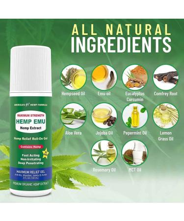 Hemp Emu Roll-On Relief Gel | Made in USA | Soothes Joint, Muscle, Back, Knee Discomfort | Premium Hemp & Emu Oil Blend with Menthol, Eucalyptus, Natural Oils | 3oz - Buy Online on GoSupps.com
