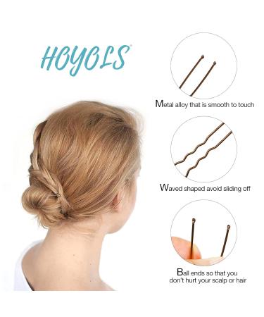 Hoyols U Shaped Hair Pins 2.4 Inch Brown Metal Bobby Pins for Women - 100 Count with Case | Curved Curly Waved Bun Clips for Girls Hairstyle - Buy Online on GoSupps.com