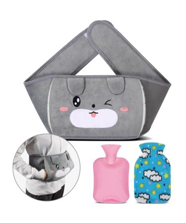 Hot Water Bottle with Belt WARMTUYO Wearable Warm Hot Water Bag Pouch with Waist Cover Soft Wrap Around Body Warmer for Neck Feet Hand Shoulder Back Legs Relax & Pain Relief Grey + Pink1