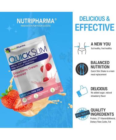 Quick Slim High Protein Meal Replacement Shakes for Weight Loss - Keto Low Carb Gluten Free Strawberry Cream - 1 Serving - Buy Online on GoSupps.com