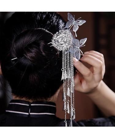 Fleymu Metal Hair Clips 1 Piece Silver Butterfly Tassel Hair Clips 1 Piece Suzuran Flower Vintage Tassel Hair Clips Delicate Women's Hair Clips Fashion Non-Slip Metal Hair Clips Hair Accessories - Buy Online on GoSupps.com