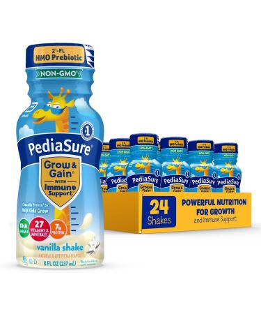 PediaSure Grow & Gain with 2-FL HMO Prebiotic, Kids Nutrition Shake, Vitamins C, E, B1, B2, Non-GMO, Vanilla, Bottle, 8 Fl Oz, 24 Count