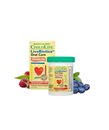 ChildLife LiveBiotics Oral Care Natural Strawberry 2 Billion CFU 30 Chewable Tablets