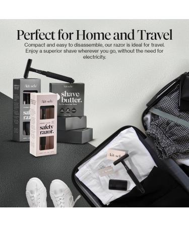 Kitsch Double Edge Safety Razor - Reusable Razor for Men & Women Includes 5 Refills Extra-Long Handle Silicone Cap - Perfect Travel Essential in Black - Buy Online on GoSupps.com