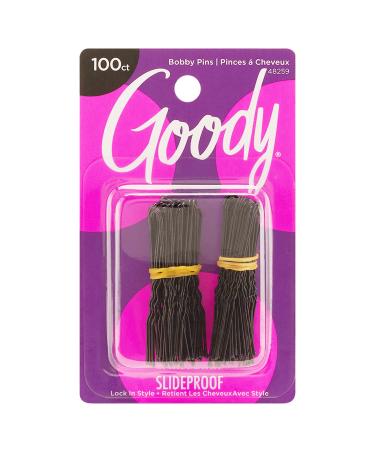 Goody Styling Hair Bobby Pins - 100 Count  Black - Slideproof and Lock-In Place - Suitable for All Hair Types - Pain-Free Hair Accessories for Women and Girls - All Day Comfort 100 Count (Pack of 1)