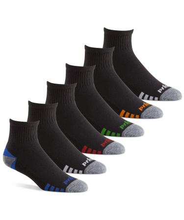Prince Men's Extended Size Athletic Quarter Socks (6 Pair Pack) Black
