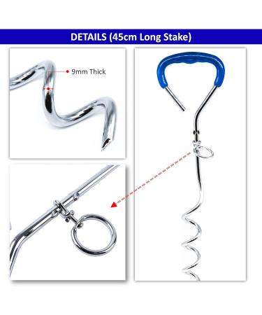 2 X 1.5m REFLECTIVE Dog Chains for Outside Tie Out Cable for Dogs Tether Steel Spiral Heavy Duty Ground Spike Stake (45cm) Dog Tether Outdoor Dog Camping Accessories Dog Lead Hook (Blue Reflective) Blue (Reflective) - Buy Online on GoSupps.com