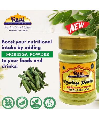 Rani Moringa Powder (Drumstick Powder) 2.46oz (70g) PET Jar 100% Natural | Vegan | Gluten Friendly | Non-GMO | No Colors | Indian Origin - Buy Online on GoSupps.com
