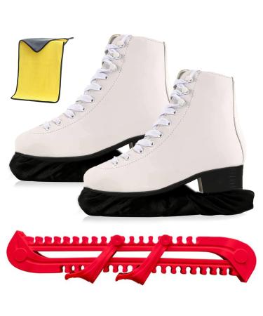 Dazztime runner skating shoes schener for ice skating runners 1 pair of elastic shades+1 pair of adjustable protection plastic+1 piece of towel run -up protection for adult children.Red