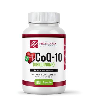 Highland Health Foods CoQ10 200mg 180 Vegetarian Capsules for Heart Health Non-GMO Easy to Swallow Supports Cellular Energy Production and Cardiovascular Health
