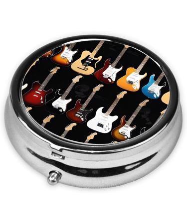 Art Guitar Pattern Mini Round Pill Box | 3 Compartment Travel Organizer | Portable Medicine Case for Home & Office - Buy Online on GoSupps.com