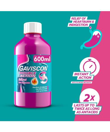 Gaviscon Double Action Mint Flavour 600ml - Fast Relief for Heartburn & Indigestion | Safe for Pregnancy - Buy Online on GoSupps.com