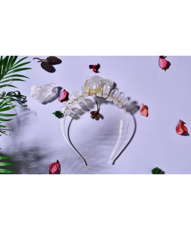 Natural Crystal Quartz Moon Headband - Raw Gemstone Moon Crown for Women - Buy Online on GoSupps.com