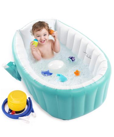 Baby Inflatable Bathtub, Portable Infant Toddler Bathing Tub Non Slip Travel Bathtub Mini Air Swimming Pool Kids Thick Foldable Shower Basin, Green