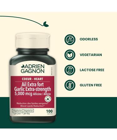 Adrien Gagnon - Garlic Extra-Strength High Concentration Odorless 5 000 mcg Allicin For regulating blood lipid levels - 100 Count - Buy Online on GoSupps.com