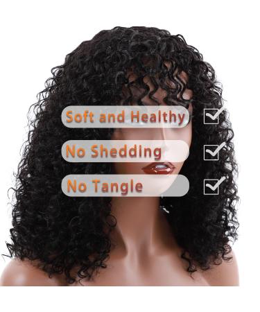 Kinky Curly Wig with Bangs - 16 Inch Human Hair Wig for Black Women | 180% Density Brazilian Virgin Hair | Glueless Non-Lace Wig - Buy Online on GoSupps.com