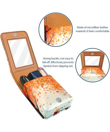 Travel Lipstick Organizer Case - Portable Makeup Bag with Mirror | Autumn Tree Leaf Bike Pattern - Buy Online on GoSupps.com