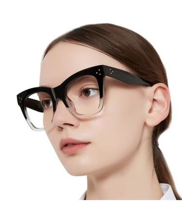 MARE AZZURO Oversized Reading Glasses Women Trendy Large Readers 0 1.0 1.25 1.5 1.75 2.0 2.25 2.5 2.75 3.0 3.5 4.0 5.0 6.0 A1-black+clear (Blue Light Blocking Lens) 2.5 x