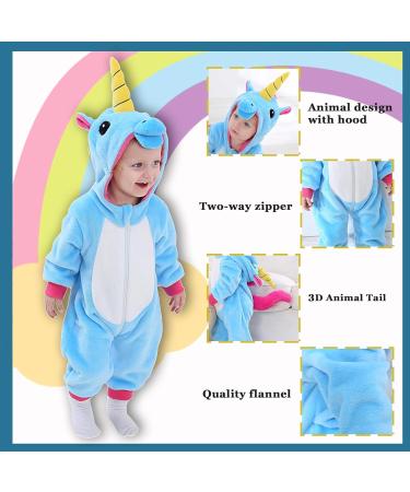 Doladola Baby Unicorn Romper | Flannel Animal Hooded Jumpsuit | 12-18 Months, Blue - Buy Online on GoSupps.com