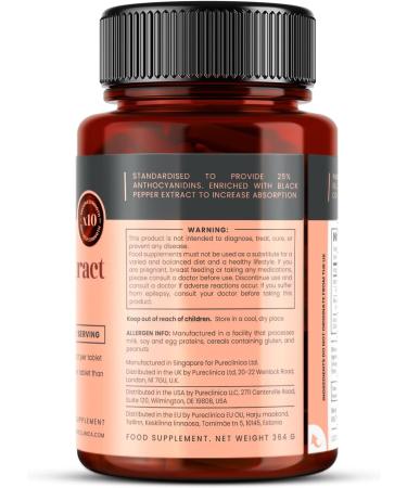 pureclinica Bilberry Extract 10 000mg x 720 Tablets (4 Bottles) - 10 X More Anthocyanidins per Tablet Than Most Others - and 5mg Black Pepper Extract for 300% Increased Absorption - Buy Online on GoSupps.com