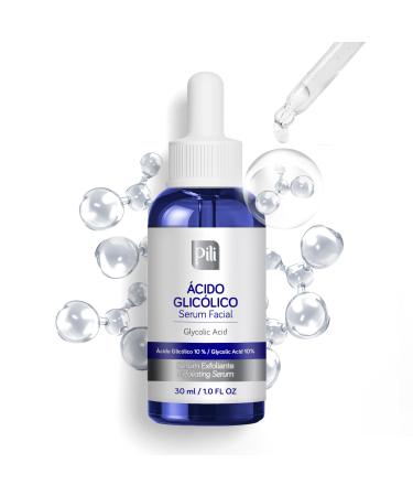 Pili Glycolic Acid 10% Concentration - | Skin Brightening Smoothing Exfoliating Serum | with AHA for Collagen and cell renewal Boost | 1 fl. oz bottle