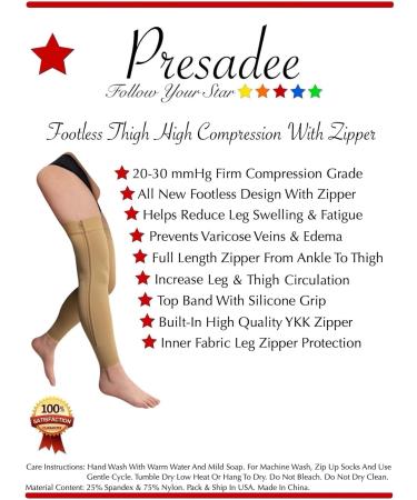 Buy Footless Thigh High 20-30 mmHg Compression Sleeve with YKK Zipper Beige International Shipping Available - Buy Online on GoSupps.com