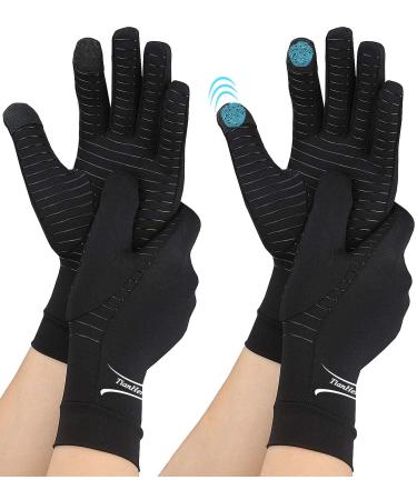 2 Pairs Arthritis Gloves, Copper Compression Full Finger Arthritis Gloves for Men & Women, Touch Screen Hand Gloves for Carpal Tunnel, RSI,Computer Typing & Everyday Support (Black, Medium (2 Pairs)) Black Medium (2 Pair)