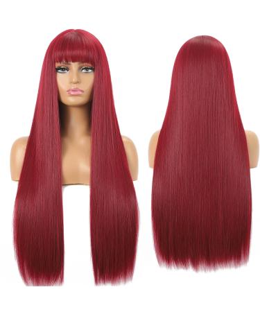 Seelaugh wig red long wig with pony 75 cm red smooth just long Wig with Fringes Kunsthaar W cken for women burgundy wig with bangs synthetic hair long Straight red wigs for women 75 cm red red 75 cm