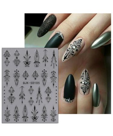 JMEOWIO 3D Embossed Black White Flower Nail Art Stickers - Self-Adhesive 5D Leaves Lace Decals | 4 Sheets Nail Design Accessories for Stunning Nail Art - Buy Online on GoSupps.com