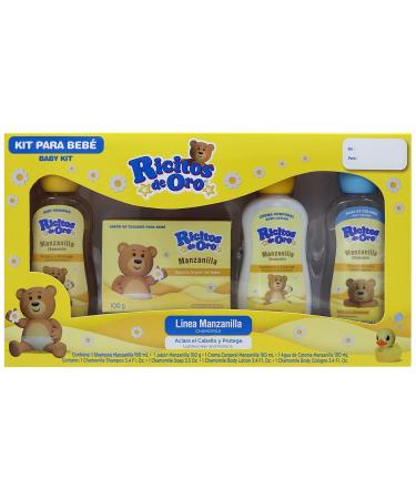 Ricitos de Oro Baby Kit Chamomile Hypoallergenic Products Chamomile Shampoo Bar Soap Body Lotion Body Cologne 4 Products Inside One Kit