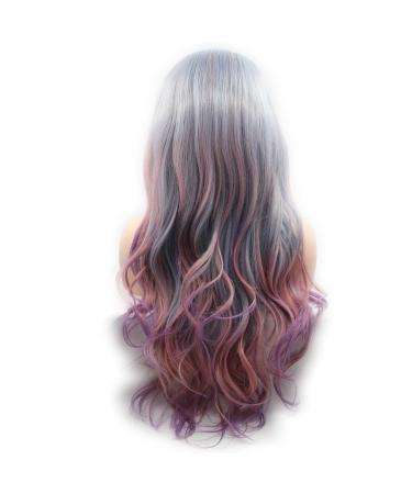 Xiweiya 24" Multi-Color Lace Front Wig - Ombre Grey to Purple Rainbow Heat Resistant Perfect for Parties & Drag Queens - Buy Online on GoSupps.com