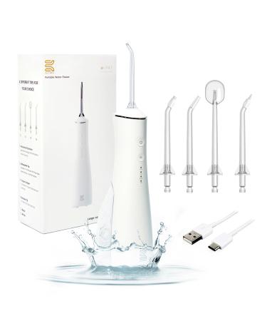 Water Dental Flosser Teeth Pick: Professional 300ML Rechargeable Clean Flosser IPX7 Waterproof 3 Modes Portable Cordless Oral Irrigator with 4 Jet Tips for Home and Travel White